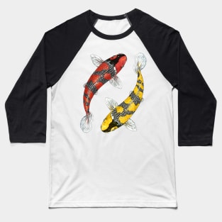 Lucky Jumping YinYang Black Red and Yellow Fish Baseball T-Shirt